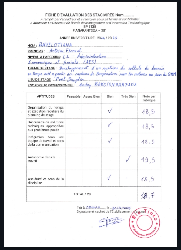 Fiche d'évaluation
